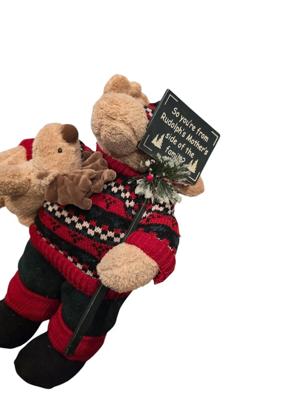 Merry Christmas Mom Moose Holding Baby Woodland Plush Stuffed Animal